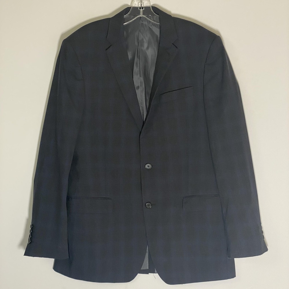Ralph‎ Lauren Blazer Jacket Mens 42L Blue Plaid Wool Two Button Lined Stretch